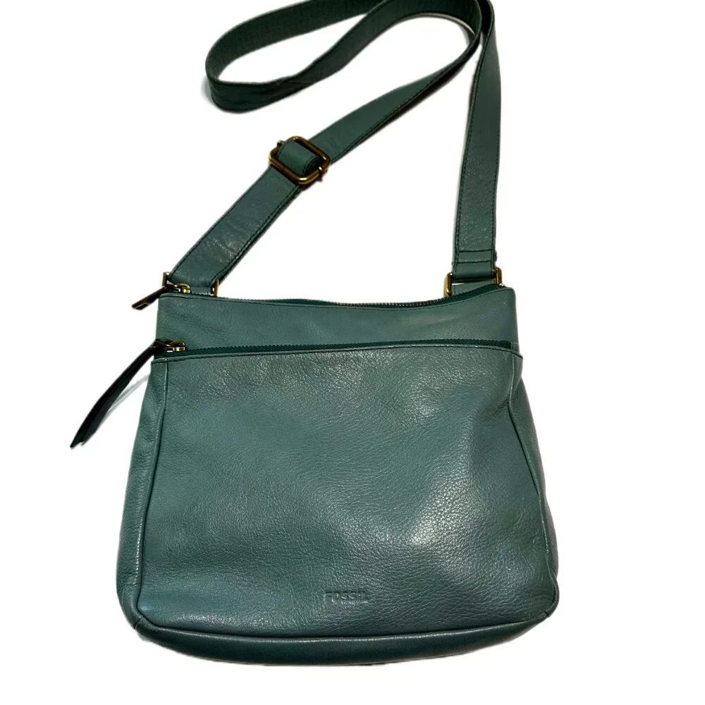 Fossil Explorer Leather Crossbody Bag Teal Blue 11x9x2.5" – Excellent Pre-Owned - Picture 8 of 16